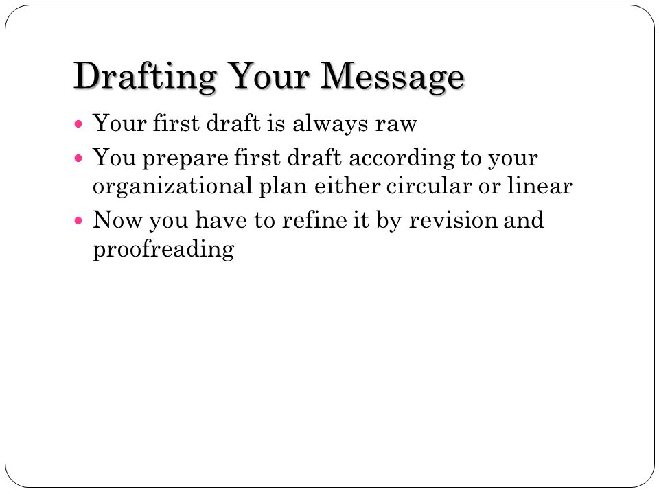 Drafting Your Message Your first draft is always raw