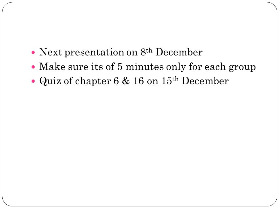 Next presentation on 8th December
