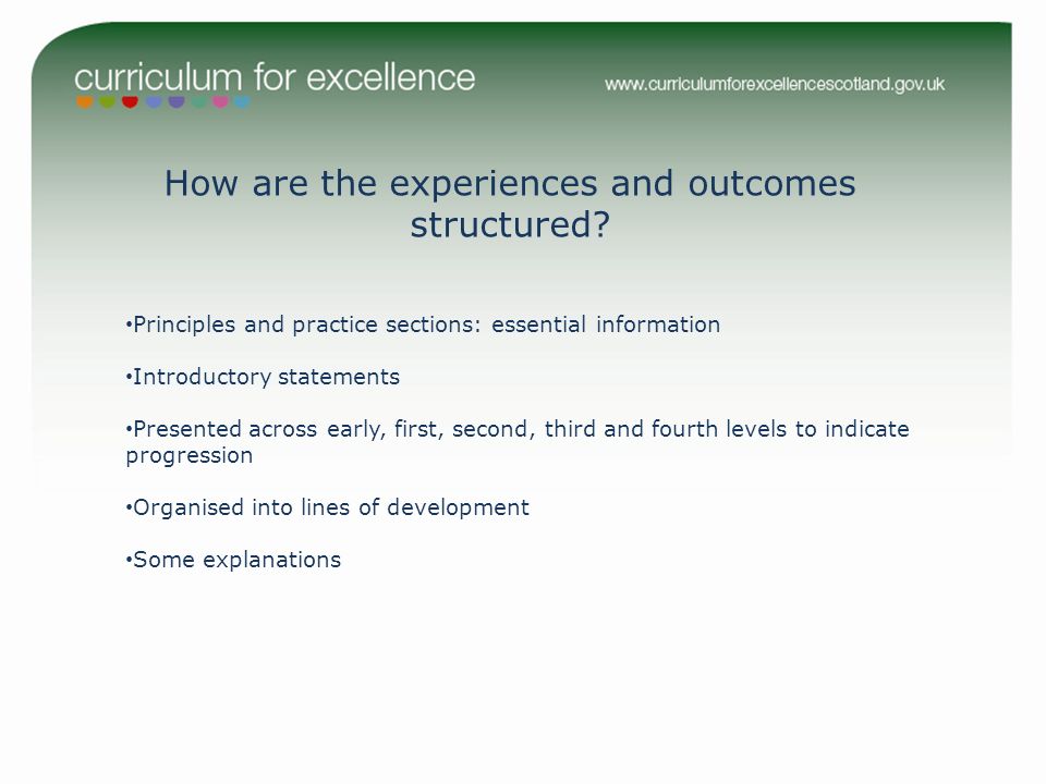 How are the experiences and outcomes structured