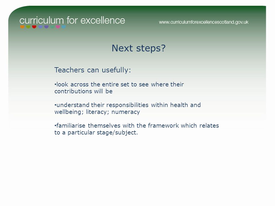 Next steps Teachers can usefully: