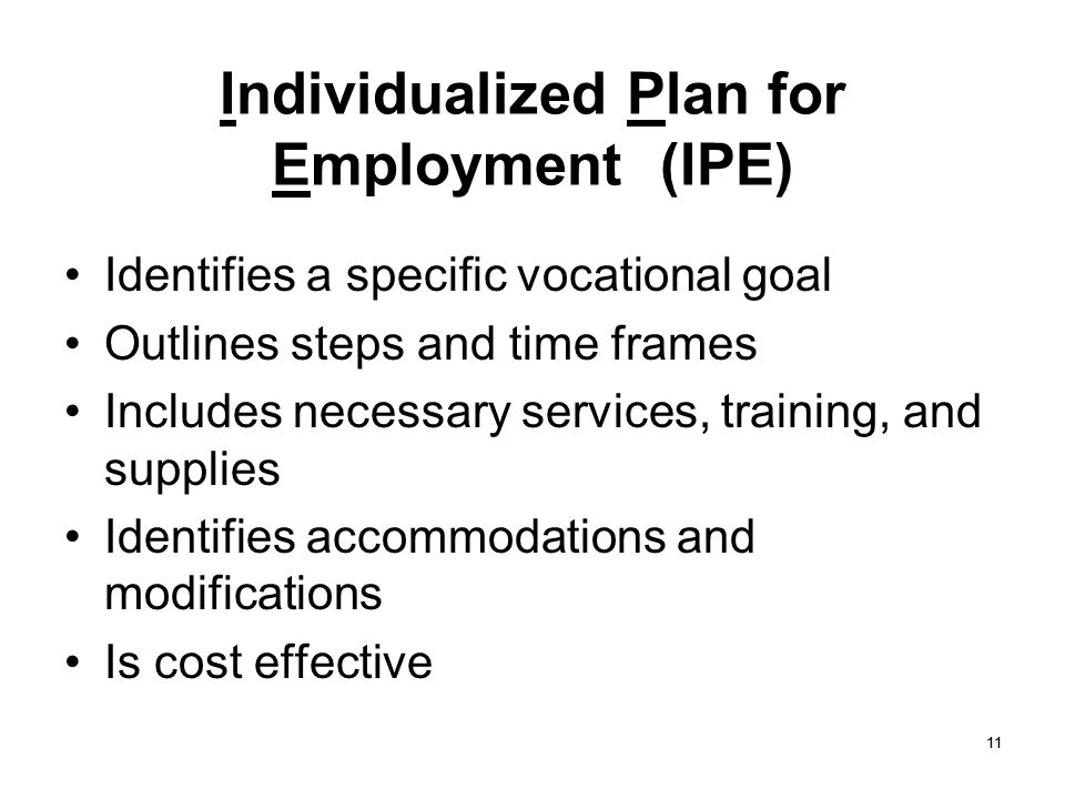 Individualized Plan for Employment (IPE)
