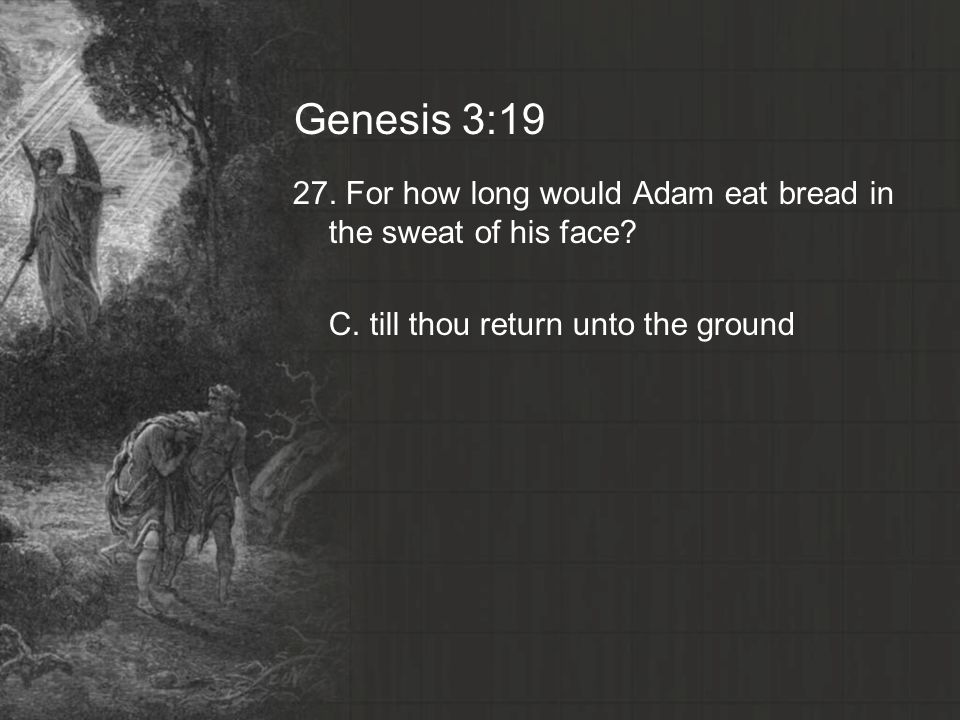 Genesis 3: For how long would Adam eat bread in the sweat of his face.