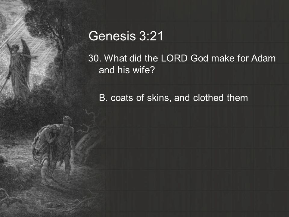 Genesis 3: What did the LORD God make for Adam and his wife.