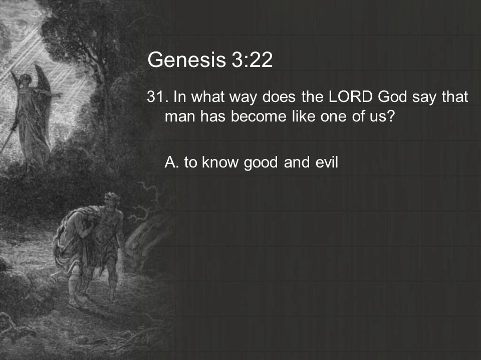 Genesis 3: In what way does the LORD God say that man has become like one of us.