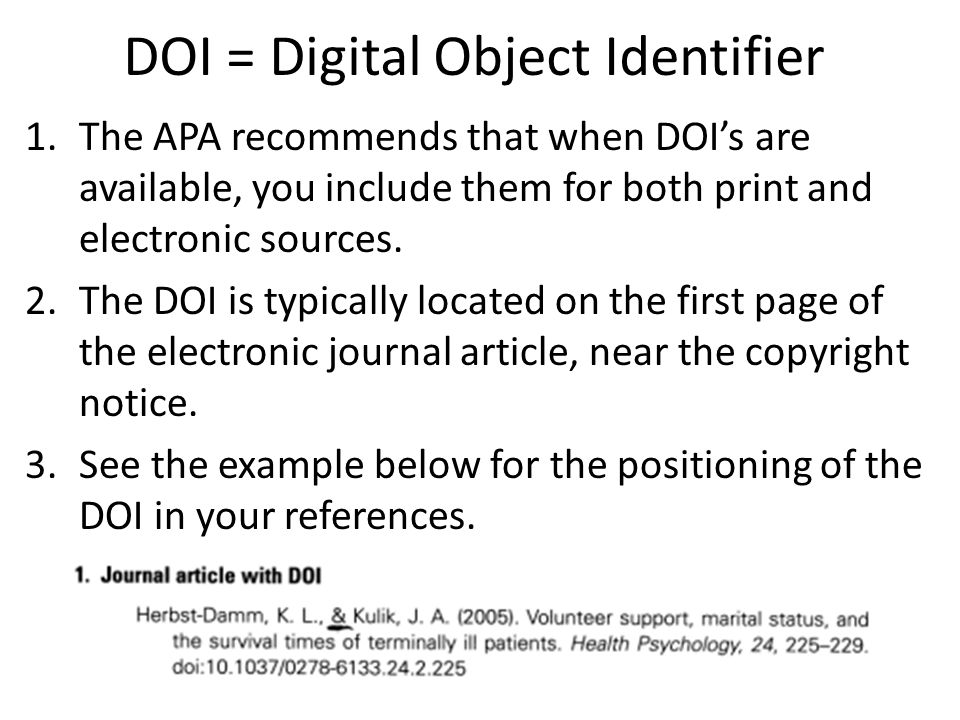 DOI = Digital Object Identifier