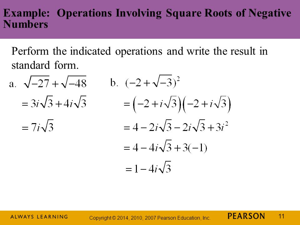 Example: Operations Involving Square Roots of Negative Numbers