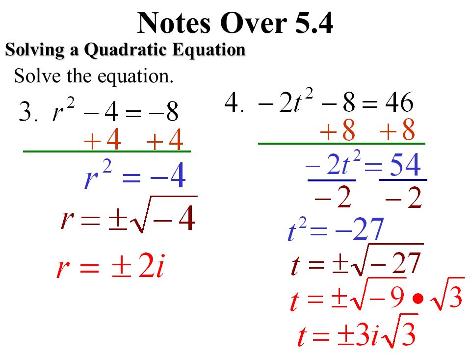 Notes Over 5.4 Solving a Quadratic Equation Solve the equation.