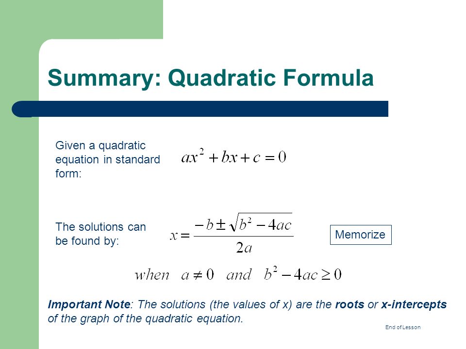 Summary: Quadratic Formula