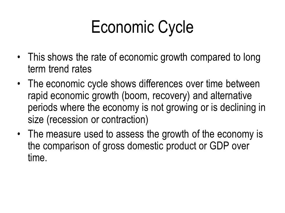 Economic Cycle This shows the rate of economic growth compared to long term trend rates.