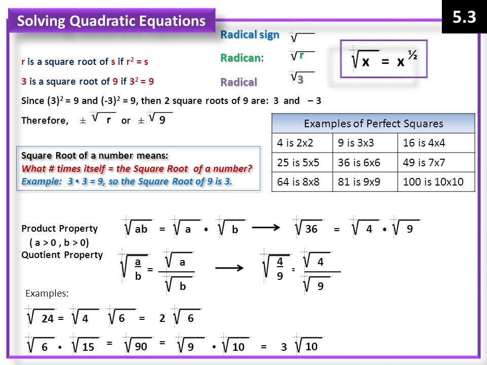 Solving Quadratic Equations