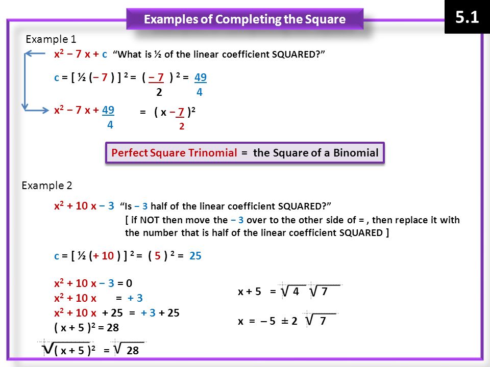 Examples of Completing the Square