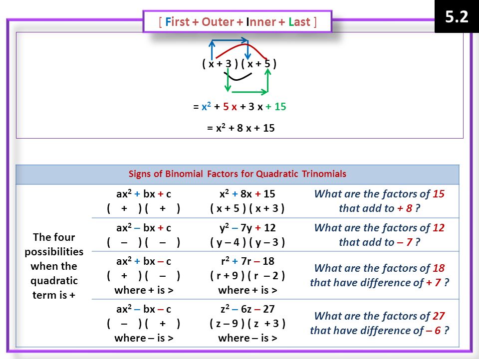 5.2 [ First + Outer + Inner + Last ] ( x + 3 ) ( x + 5 )