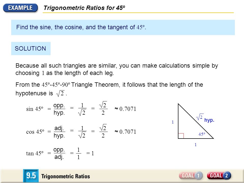 Trigonometric Ratios for 45º