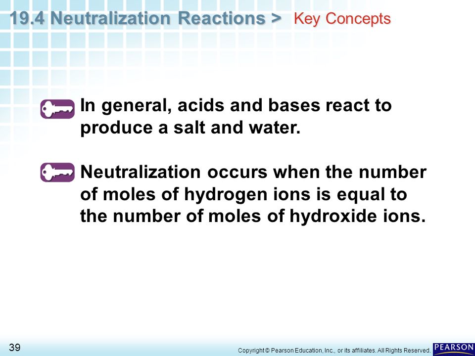 In general, acids and bases react to produce a salt and water.