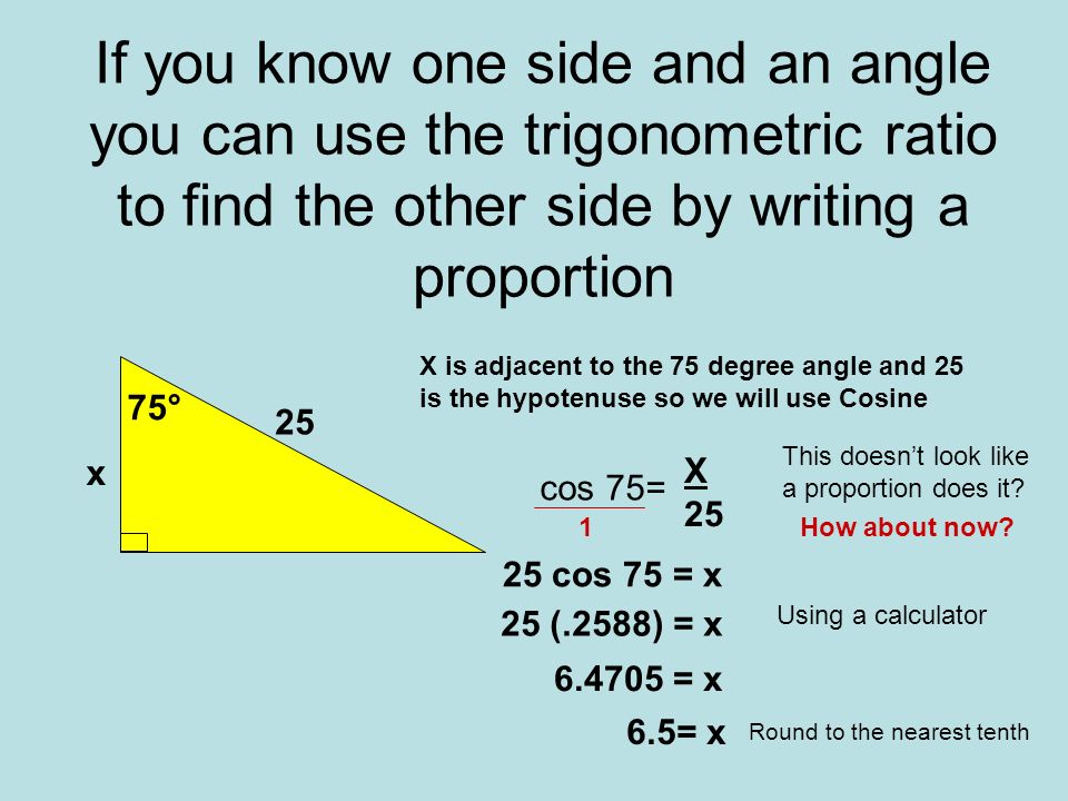 If you know one side and an angle you can use the trigonometric ratio to find the other side by writing a proportion