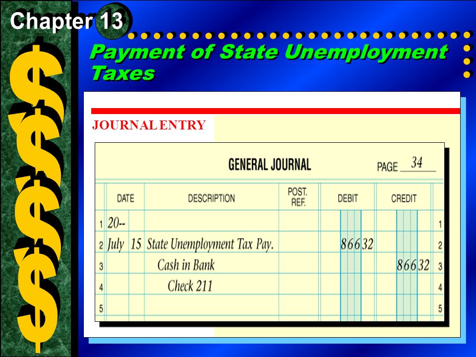 Chapter 13 $ Payment of State Unemployment Taxes $ JOURNAL ENTRY $ $