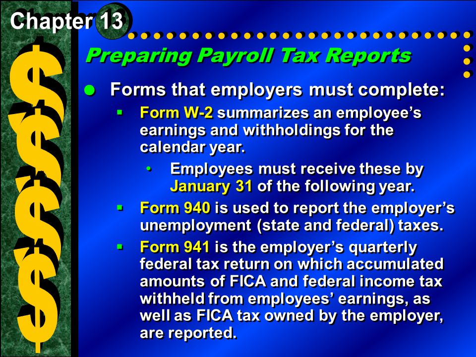 $ $ $ $ Preparing Payroll Tax Reports Chapter 13