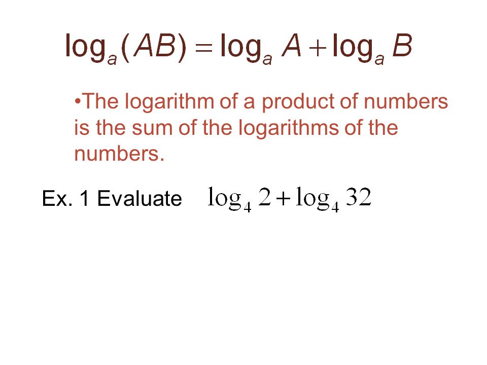 The logarithm of a product of numbers is the sum of the logarithms of the numbers.
