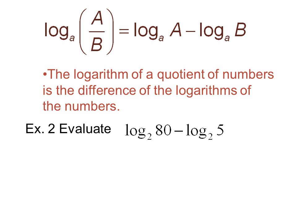 The logarithm of a quotient of numbers is the difference of the logarithms of the numbers.