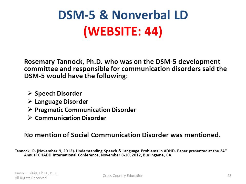 DSM-5 & Nonverbal LD (WEBSITE: 44)