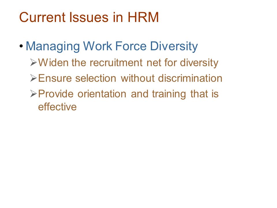 Current Issues in HRM Managing Work Force Diversity