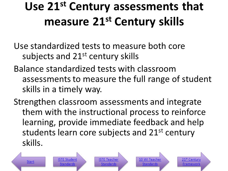 Use 21st Century assessments that measure 21st Century skills