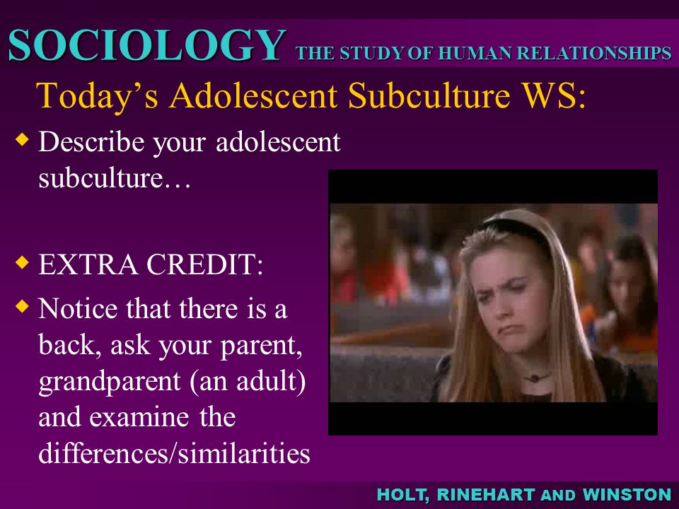 Today’s Adolescent Subculture WS: