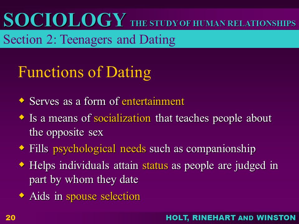 Functions of Dating Section 2: Teenagers and Dating