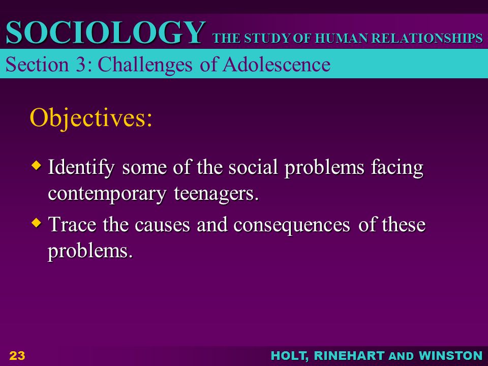 Objectives: Section 3: Challenges of Adolescence