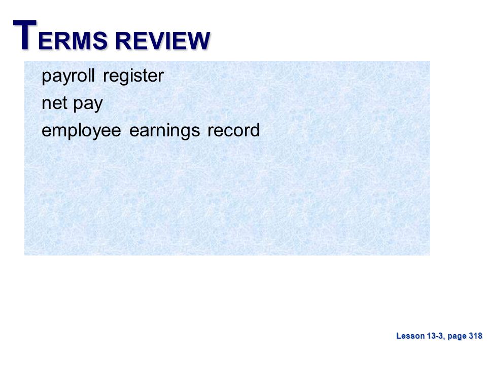 TERMS REVIEW payroll register net pay employee earnings record
