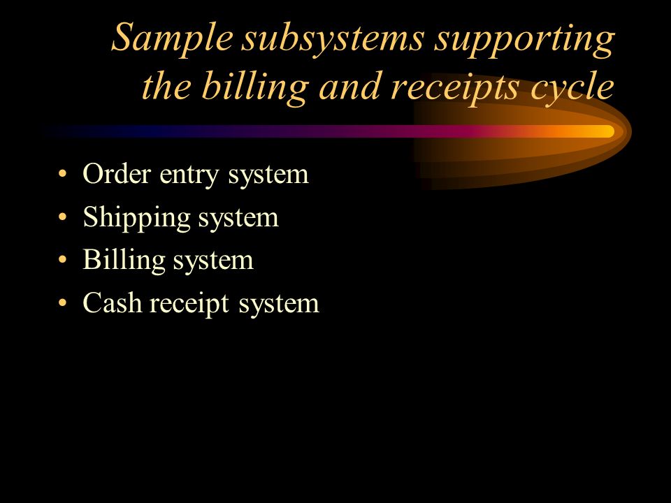 Sample subsystems supporting the billing and receipts cycle