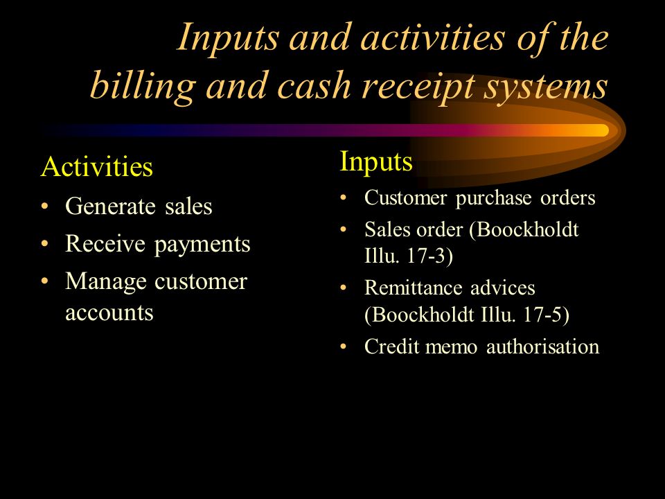 Inputs and activities of the billing and cash receipt systems