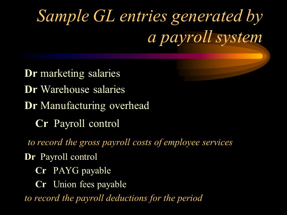Sample GL entries generated by a payroll system