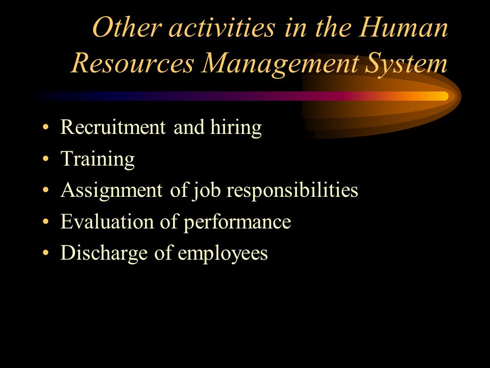 Other activities in the Human Resources Management System