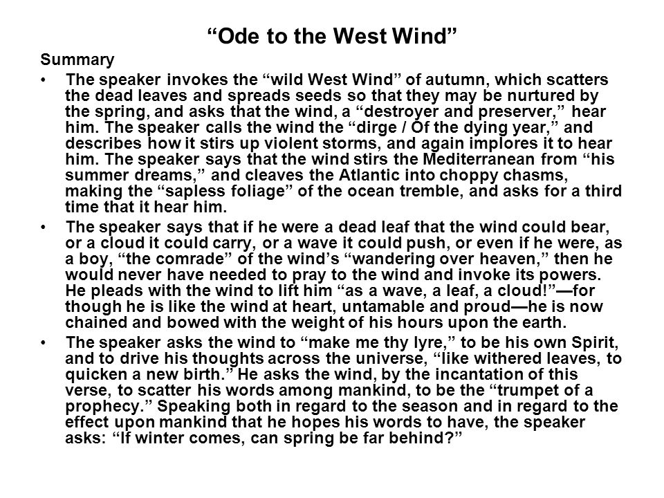 ode to the west wind short summary