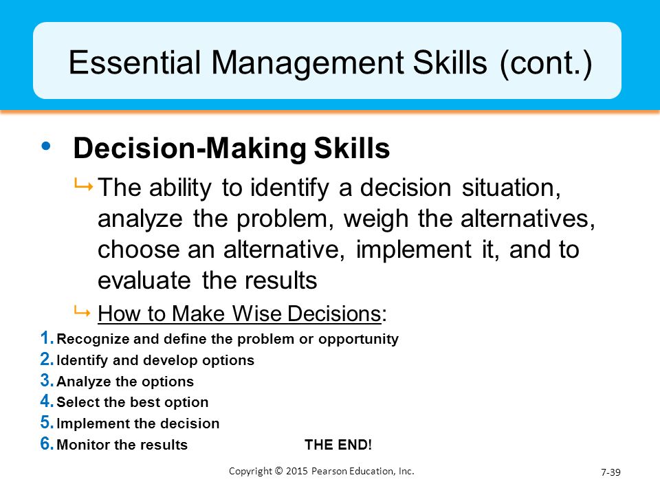 Essential Management Skills (cont.)