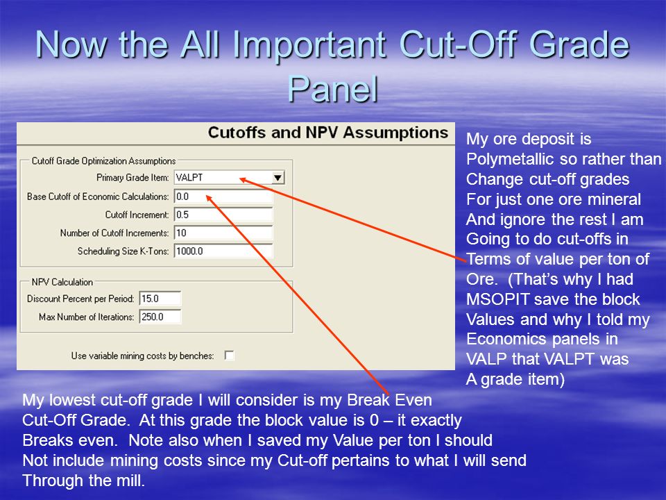 Cut Off Grade Calculation Optimization