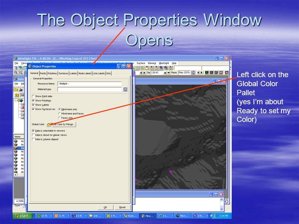 The Object Properties Window Opens