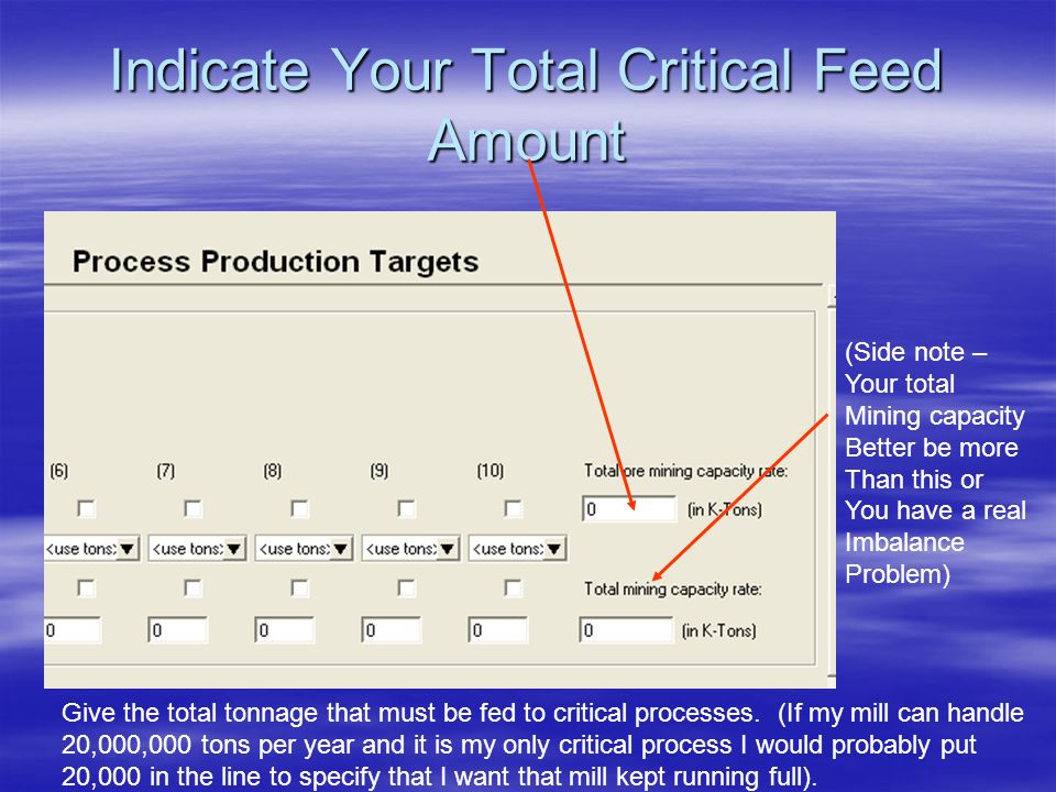 Indicate Your Total Critical Feed Amount