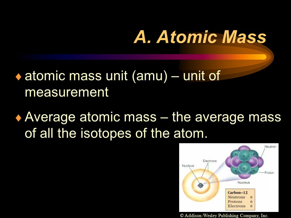 A. Atomic Mass atomic mass unit (amu) – unit of measurement
