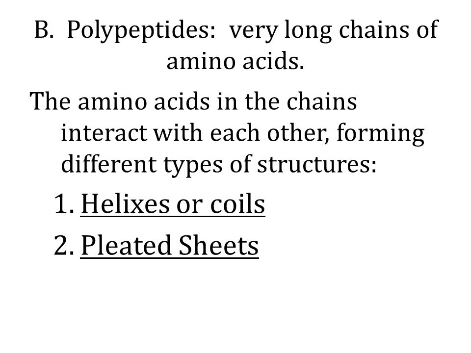 B. Polypeptides: very long chains of amino acids.