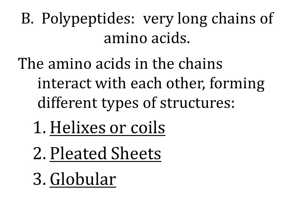 B. Polypeptides: very long chains of amino acids.