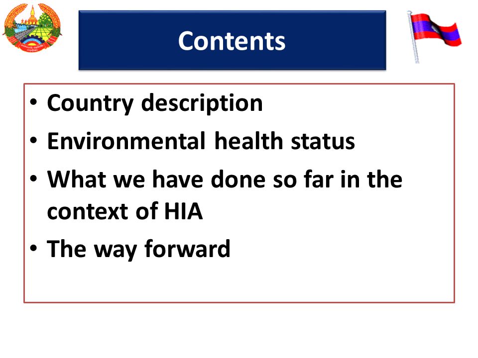 Contents Country description Environmental health status