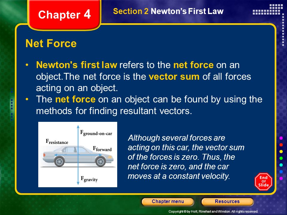 Chapter 4 Section 2 Newton’s First Law. Net Force.
