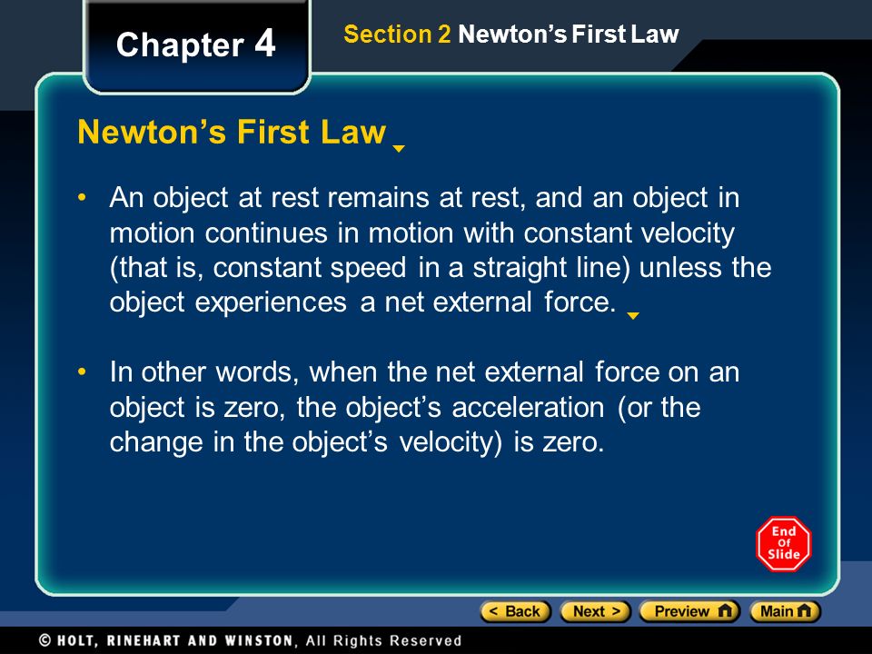 Chapter 4 Newton’s First Law