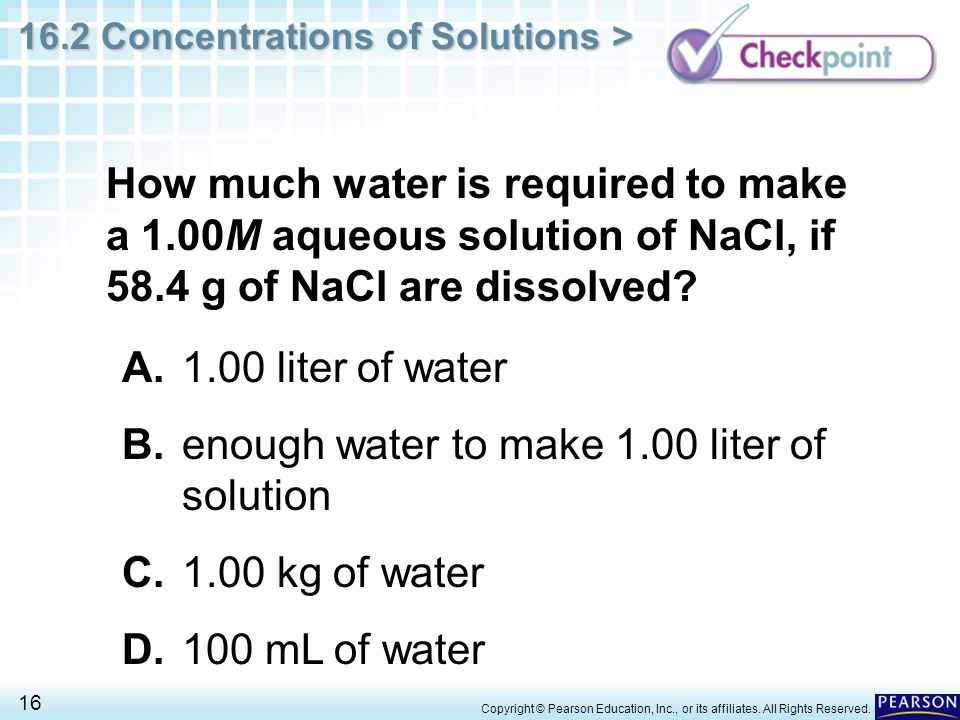 B. enough water to make 1.00 liter of solution
