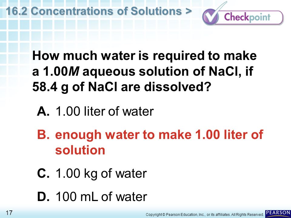 B. enough water to make 1.00 liter of solution
