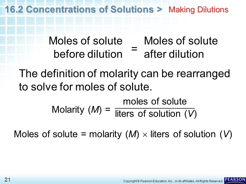 Moles of solute = molarity (M)  liters of solution (V)