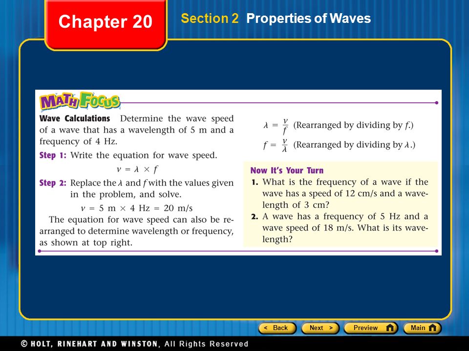 Chapter 20 Section 2 Properties of Waves