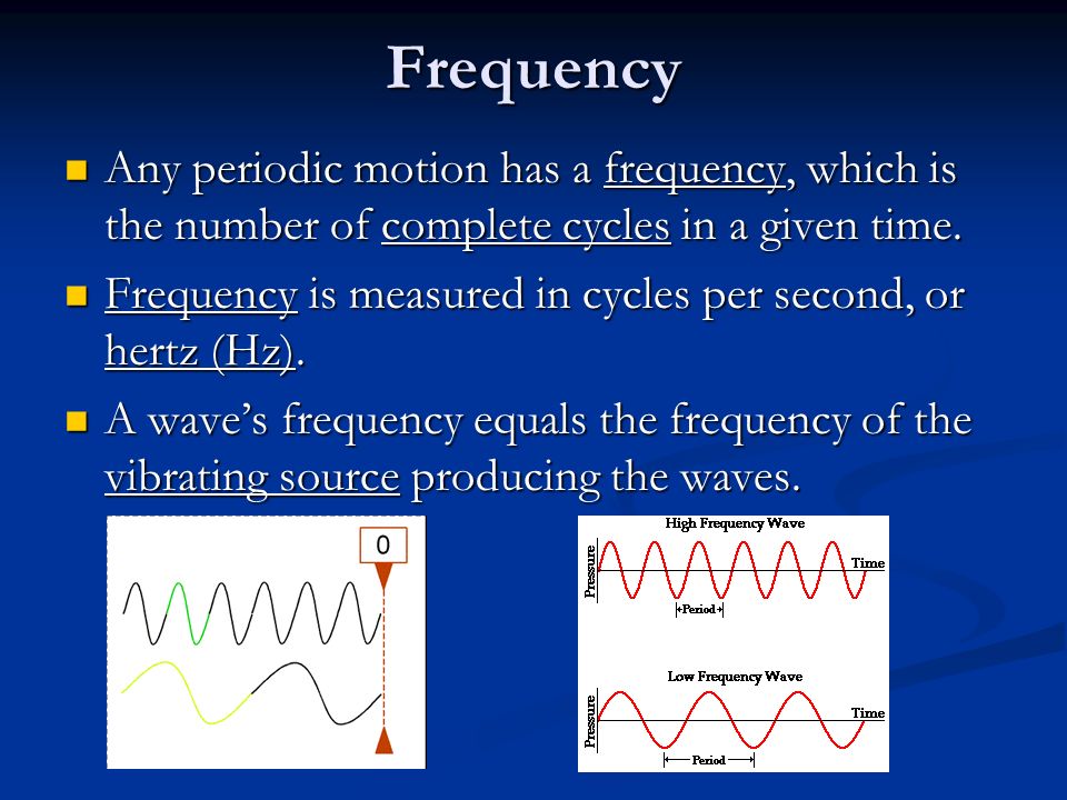 Frequency Any periodic motion has a frequency, which is the number of complete cycles in a given time.